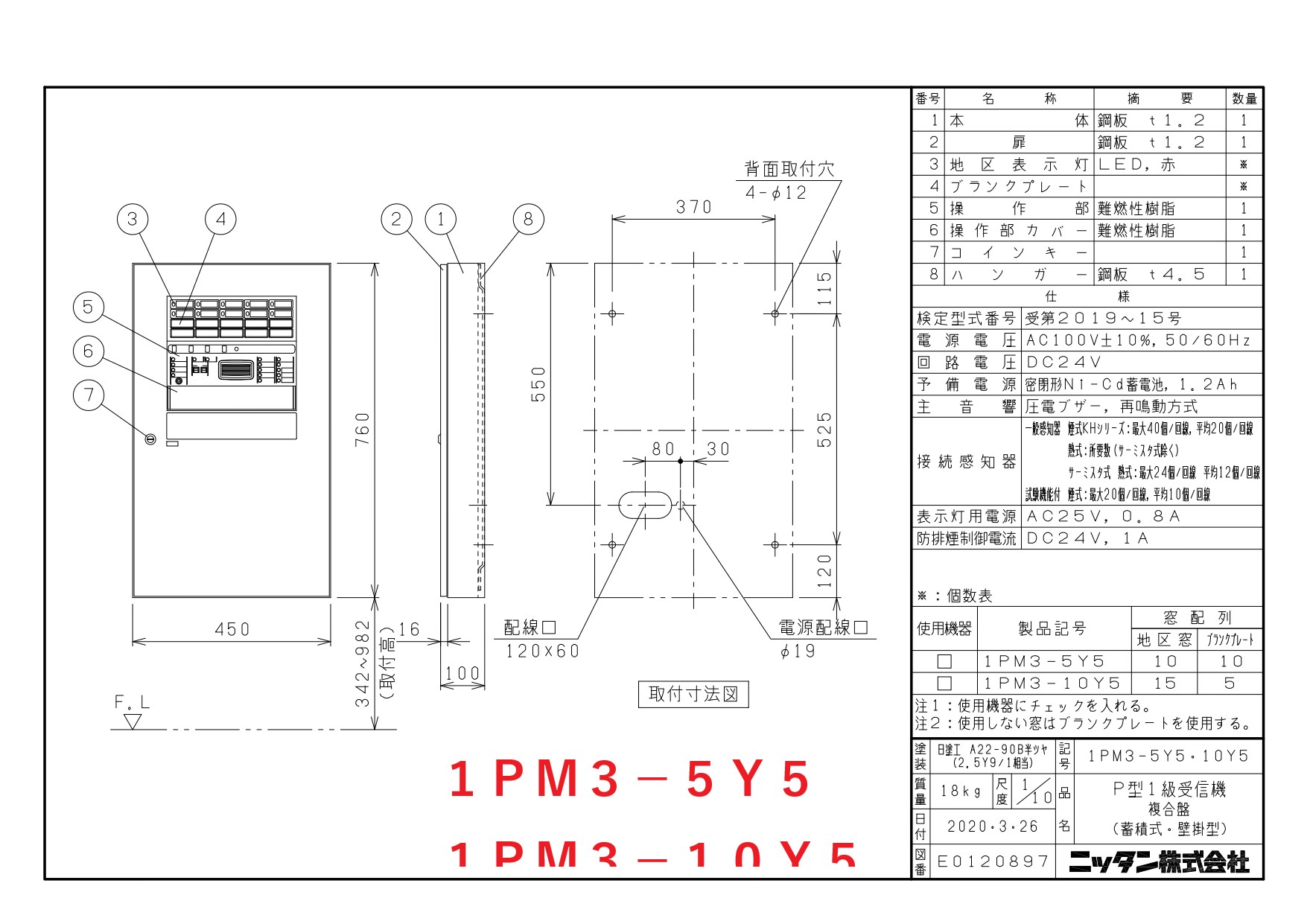 ニッタン　Ｐ型１級複合盤１０Ｌ（火５Ｌ防５Ｌ）